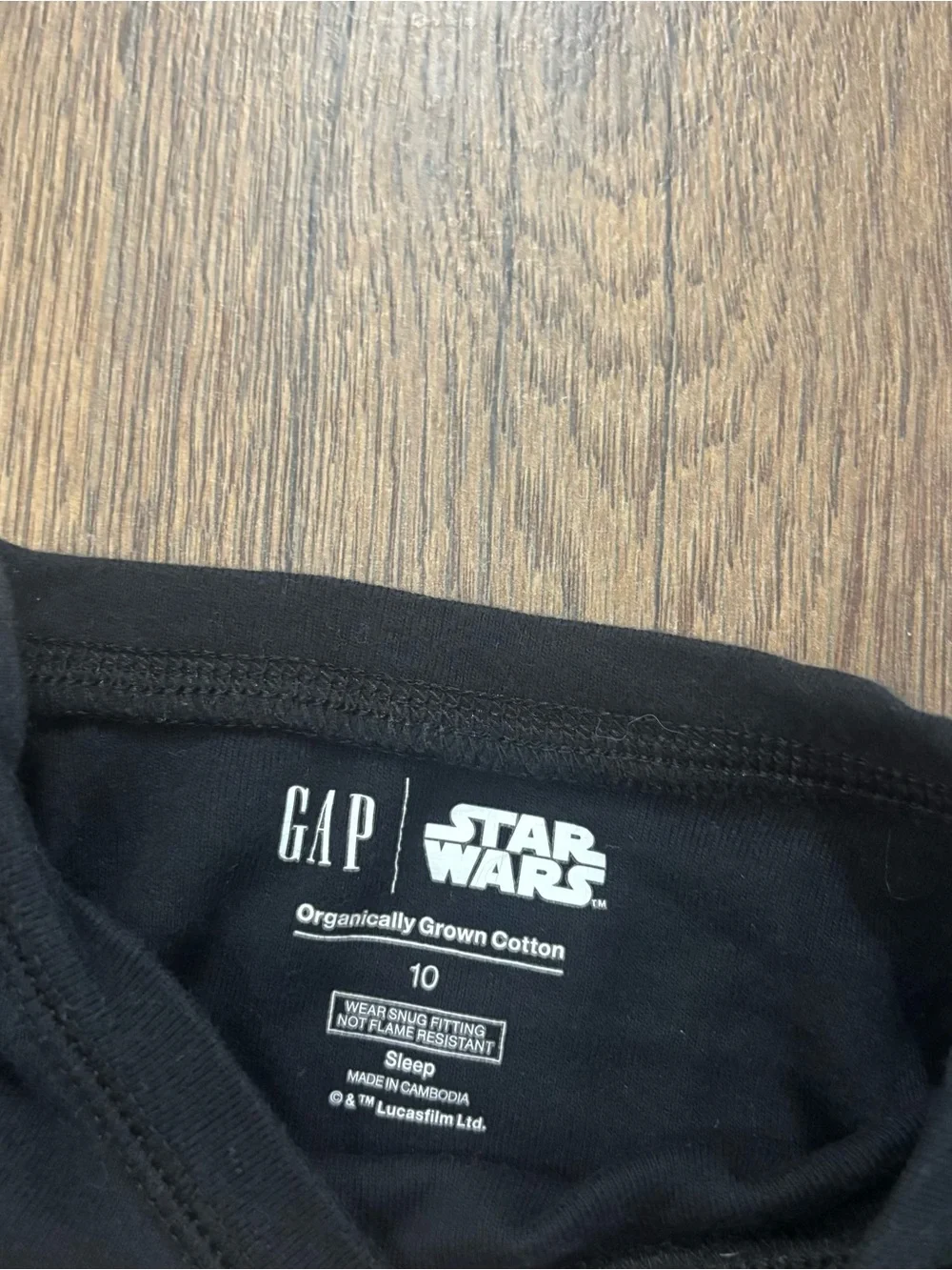 Gap Organic Cotton Black Star Wars Long Sleeve Pajama Sleep Shirt, Size 10